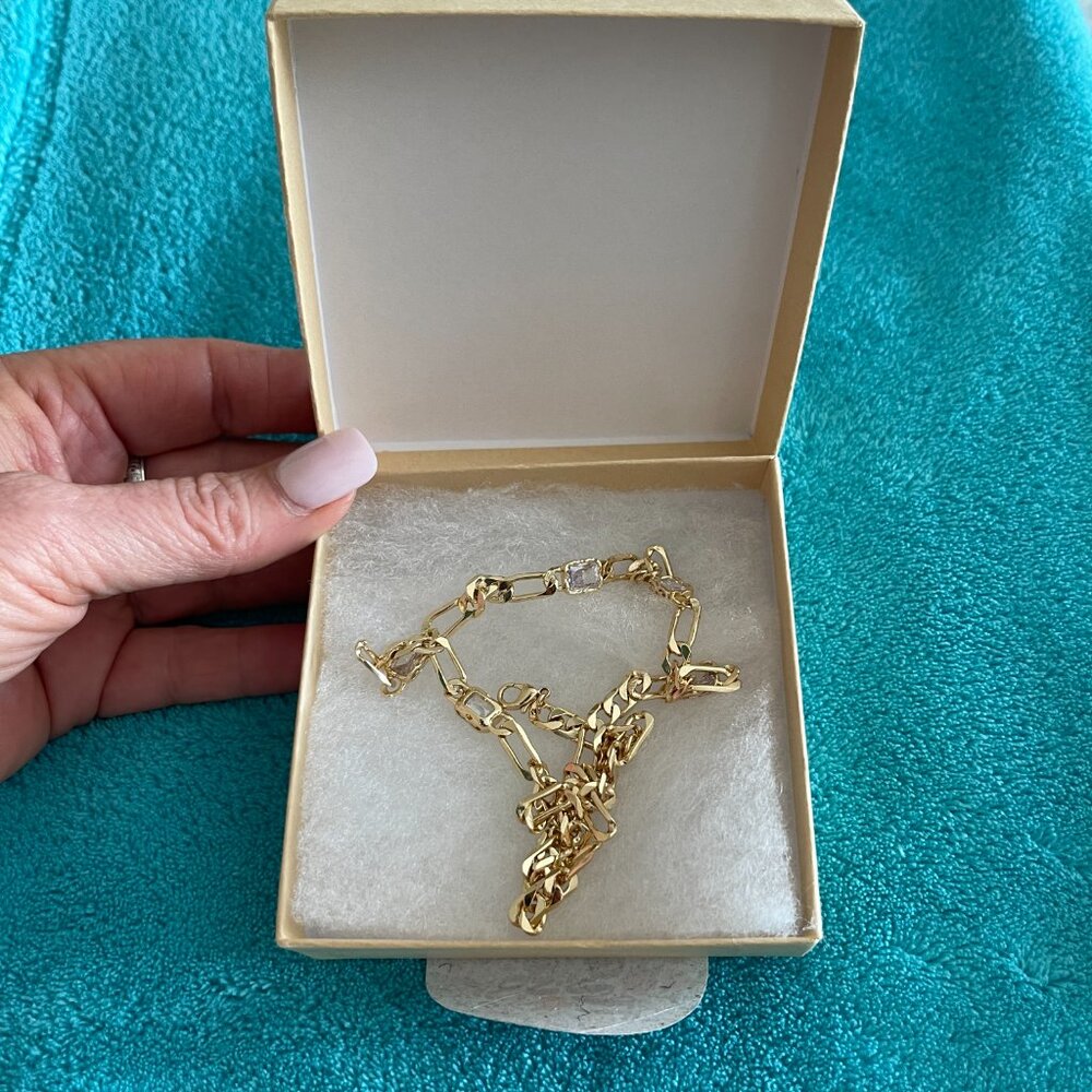 NWOT Chunky Thick Chain Clasp Necklace with stones - Picture 7 of 7